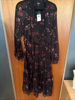 Lauren Ralph Lauren Black Dress with Red & Pink Floral Print